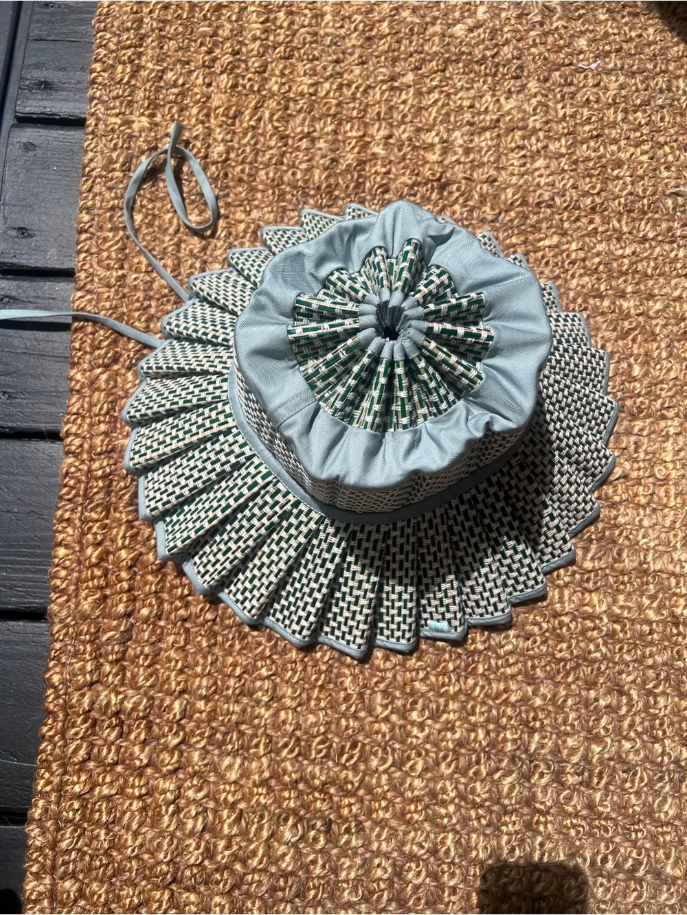 Lorna Murray Women's Teal-Trim Pleated Raffia Sun Hat - Picture 3 of 6